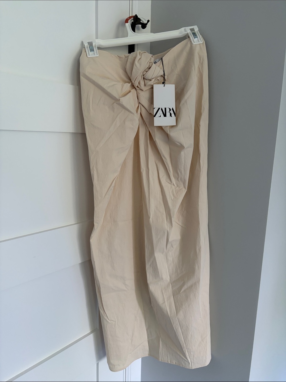 Zara Beige Midi Skirt with Front Knot